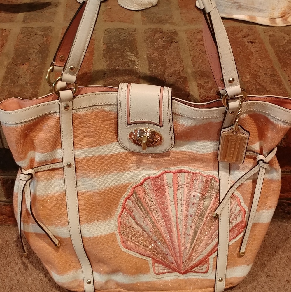 Coach RARE embroidered seashell sequins tote beach